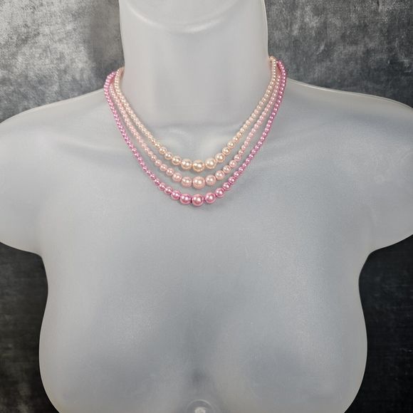 Pink Ombre Pearl Necklace Vtg Simulated Graduated Feminine Elegant Estate Jewel - Picture 3 of 10